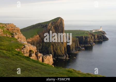 Neist Point is one of the most famous lighthouses in Scotland and can be found on the most westerly tip of Skye, Inner Hebrides, Scotland, UK Stock Photo