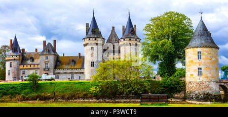 Elegant Sully-sur-Loire medieval castle,panoramic view,France,. Stock Photo