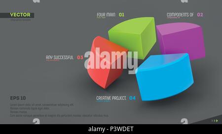 3d vector infographic banner with four color sectors and place for your text. Eps10. Stock Vector