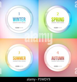 Four seasons. Set of round frames with seasonal palette. Vector illustration. Stock Vector