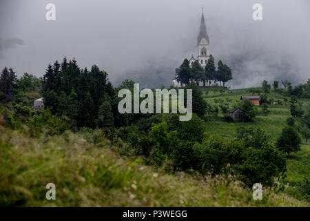 Church of the Sacred Heart in the village of Dreznica near Kobarid Slovenia Stock Photo