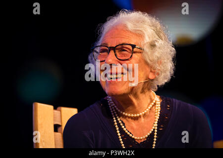 Judith Kerr, British writer and illustrator. She has created both enduring picture books such as the Mog series and The Tiger Who Came to Tea and acclaimed novels for older children such as the semi-autobiographical When Hitler Stole Pink Rabbit, which gave a child's-eye view of the Second World War. Born in Germany, of Jewish background, she came to Britain with her family in 1933 amid the rise of the Nazis..  Pictured at the 2018 Hay Festival of Literature and the Arts.  The annual festival  in the small town of Hay on Wye on the Welsh borders , attracts  writers and thinkers from across the Stock Photo