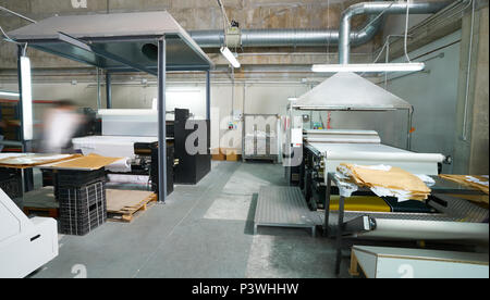 Calender transfer machine factory for textile fashion printing industry Stock Photo