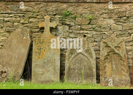 Old gravestones at All Saints church, Shelsley Beauchamp, Worcestershire, England, UK. Stock Photo