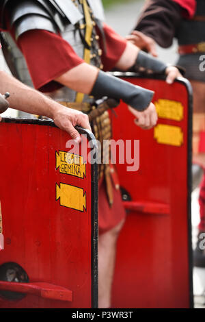 Reenactment detail with roman soldiers uniforms Stock Photo