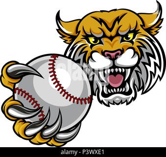 Wildcat Holding Baseball Ball Mascot Stock Vector