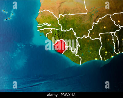 Satellite morning view of Sierra Leone highlighted in red on planet ...