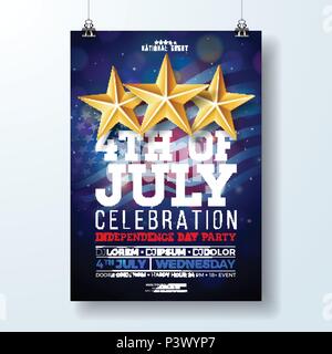 Independence Day of the USA Party Flyer Illustration with Flag and Ribbon. Vector Fourth of July Design on Dark Background for Celebration Banner, Greeting Card, Invitation or Holiday Poster. Stock Vector