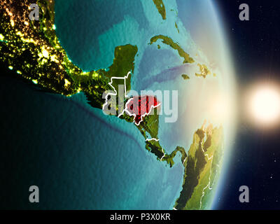 Honduras during sunrise highlighted in red on planet Earth with visible ...