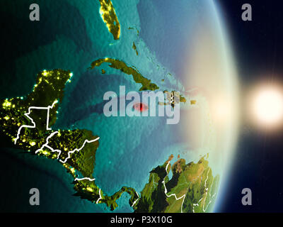 Jamaica during sunset highlighted in red on planet Earth with visible ...
