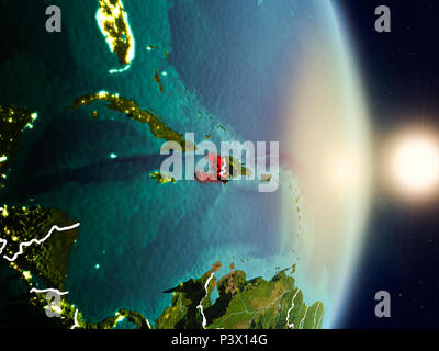 Haiti during sunrise highlighted in red on planet Earth with visible ...