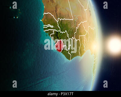 Sierra Leone during sunset highlighted in red on planet Earth with ...