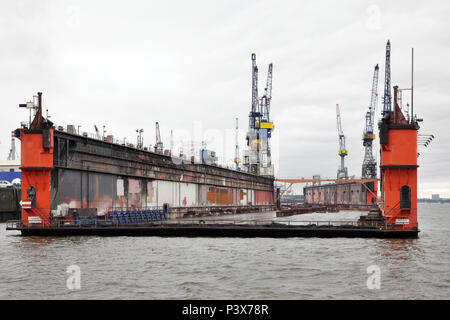 Hamburg, Germany, empty floating dock of Blohm and Voss shipyard in Hamburg harbor Stock Photo
