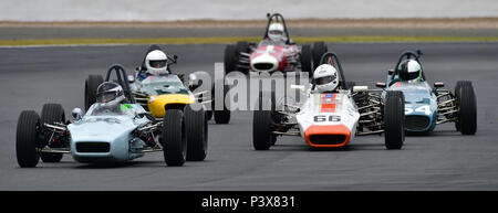 Anthony Ross, Lola T200, Andrew Wiggins, Titan Mk6, HFF, Historic Formula Ford Championship, HSCC, Silverstone International Trophy Historic Race Meet Stock Photo