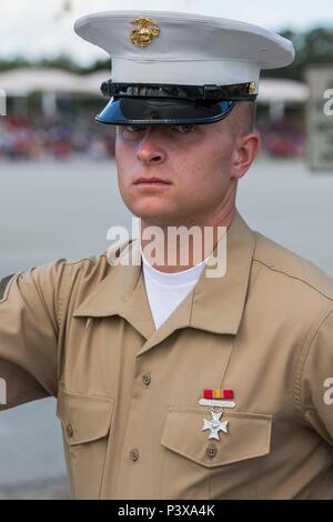 Pfc. Alexander Schnurr, honor graduate for Platoon 1056, Alpha Company, 1st Recruit Training Battalion, graduated boot camp Aug. 12, 2016. Schnurr is from Cherryville, N.C. (Photo by Pfc. Maximilliano Bavastro) Stock Photo