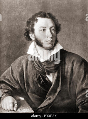 Alexander Sergeyevich Pushkin, 1799 – 1837.  Russian poet, playwright, and novelist of the Romantic era. After a contemporary print. Stock Photo