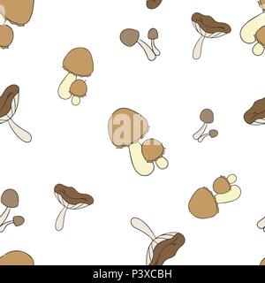 Mushroom agaric pattern seamless. Vector illustration. Brown mushrooms isolated on white background. Stock Vector