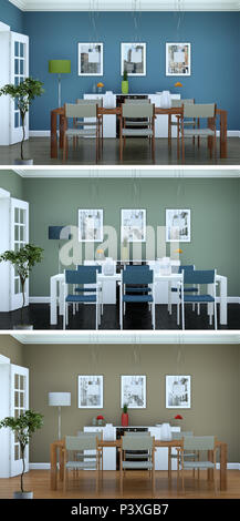 3d Illustration of three color variations of a modern loft interior design Stock Photo