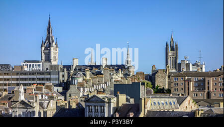 Skyline of the city Aberdeen showing the West Tower of the New Town House and the Marischal College, Aberdeenshire, Scotland, UK Stock Photo