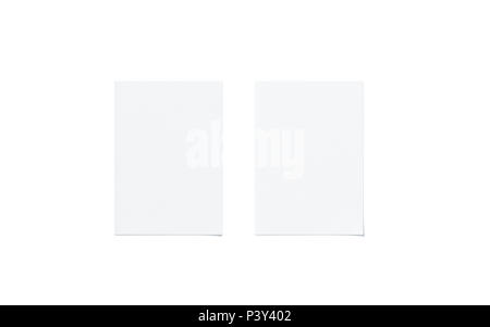 Blank white a5 flyer mock up set, top view, isolated, 3d rendering. Two clear brochures mockup. Clear flier paper sheet template. Clean promotional booklets Stock Photo