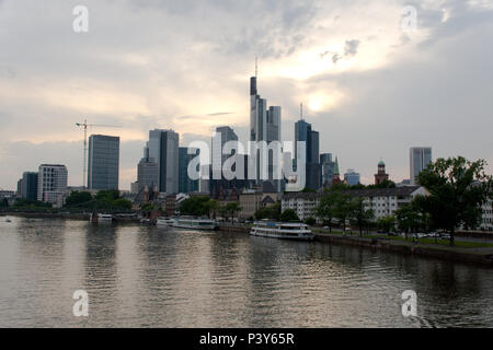 Frankfurt, Germany - June 10, 2018: Skyline of the city center at dusk Stock Photo