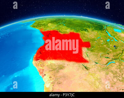 Satellite view of Angola highlighted in red on planet Earth. 3D illustration. Elements of this image furnished by NASA. Stock Photo