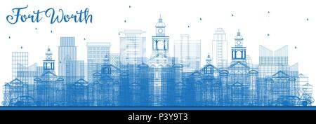 Outline Fort Worth Skyline with Blue Buildings. Vector Illustration. Business Travel and Tourism Concept with Modern Architecture. Fort Worth Stock Vector