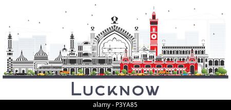 Lucknow India City Skyline with Gray Buildings Isolated on White. Vector Illustration. Business Travel and Tourism Concept with Modern Architecture. Stock Vector