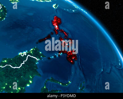 Satellite view of Philippines highlighted in red on planet Earth with ...