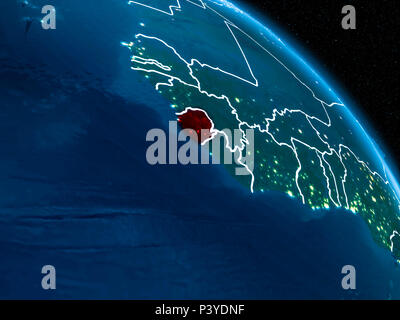 Satellite view of Sierra Leone highlighted in red on planet Earth with ...