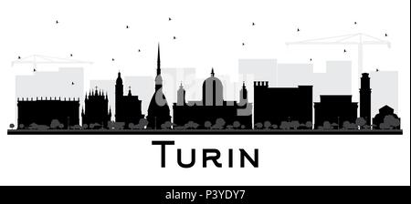 Turin Italy City Skyline Silhouette with Black Buildings Isolated on White. Vector Illustration. Stock Vector