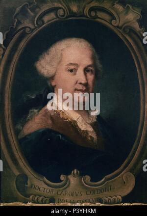 Italian school. Portrait of Carlo Goldoni (1707-1793), Italian playwriter, father of the modern Italian theatrical movement.. Venice, Correr museum. Author: Pietro Longhi (1702-1785). Location: MUSEO CORRER, VENEDIG. Stock Photo