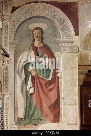 Italian school. St. Mary Magdalene. Fresco. Arezzo, Cathedral. Author: Piero della Francesca (c. 1415-1492). Location: CATEDRAL, AREZZO, ITALIA. Stock Photo