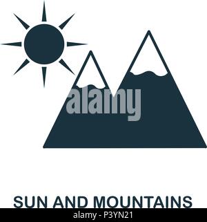 Sun And Mountains icon. Mobile app, printing, web site icon. Simple element sing. Monochrome Sun And Mountains icon illustration. Stock Vector