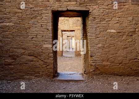 Passageway through ancient ruins at Chaco Culture National Historical Park, a UNESCO World Heritage site in New Mexico Stock Photo