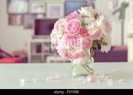 the bunch of Peony flowers in front of a flat Stock Photo