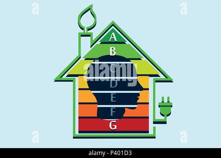 Energy efficient house concept with classification graph inside Stock Vector