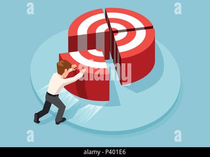 Businessman pushing target piece part to connect into whole one. Stock Vector