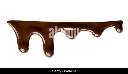 Melted chocolate dripping isolated on white background Stock Photo