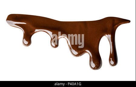 Melted chocolate dripping isolated on white background Stock Photo
