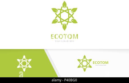 Vector atom and leaf logo combination. Molecule and eco symbol or icon. Unique science and organic logotype design template. Stock Vector