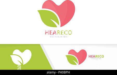 Vector heart and leaf logo combination. Love and eco symbol or icon. Unique romantic and organic logotype design template. Stock Vector