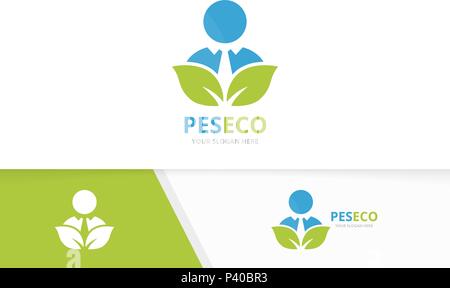 Vector man and leaf logo combination. People and eco symbol or icon. Unique human and organic logotype design template. Stock Vector