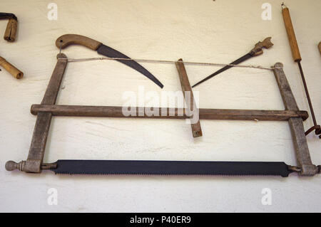 Old carpenter's tools in Sardinian farmhouse Stock Photo