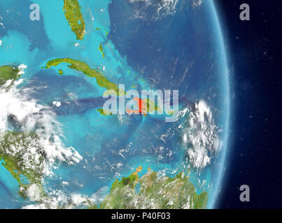 Space view of Haiti highlighted in red on planet Earth. 3D illustration ...