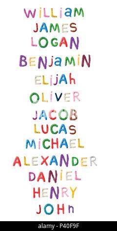 Handmade modeling clay boys names Stock Vector