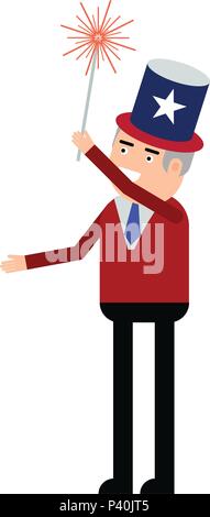 Man holding bengal fire in hand isolated on white background Stock Vector