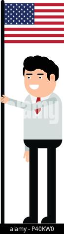Man holding the united states flag isolated on white background Stock Vector