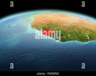 Morning above Sierra Leone highlighted in red on model of planet Earth ...