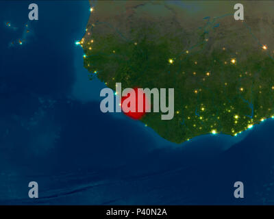 Night view of Sierra Leone highlighted in red on planet Earth with ...